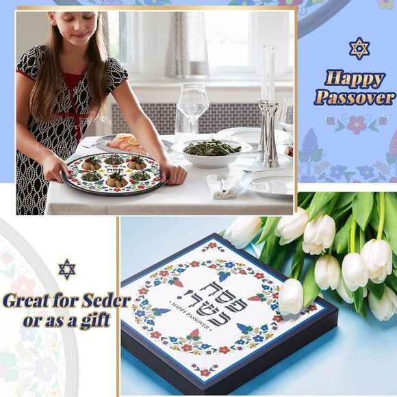 Hushee Passover Seder Plate 12.2” Ceramic Round Multiple Colors w/ Gift Box - Picture 5 of 11